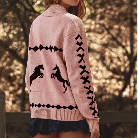 Cozy Western Horse Print Zip up Loose Fit Cardigan - Picture 2 of 5